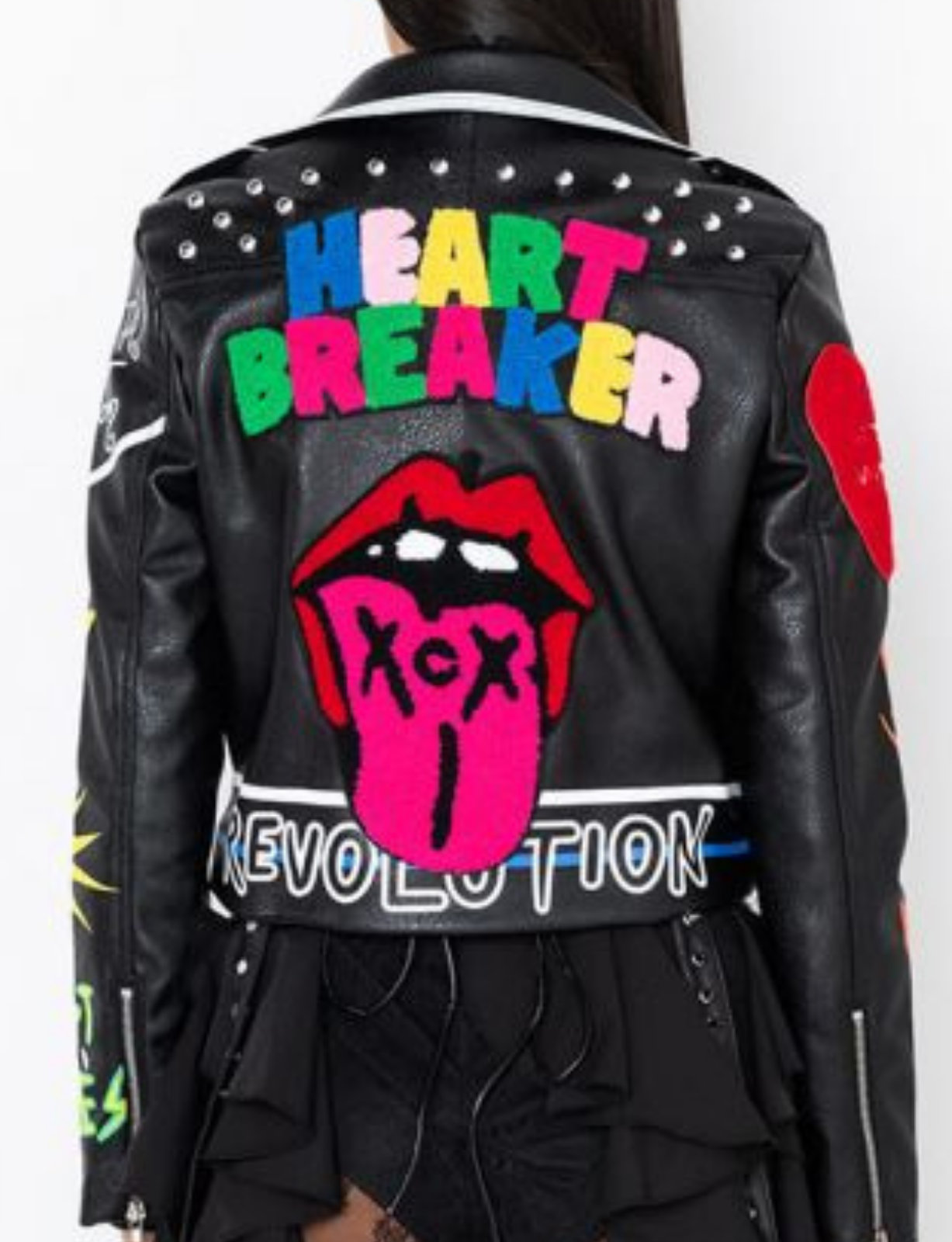 HEART BREAKER | PATCHWORK VEGAN LEATHER MOTO JACKET
