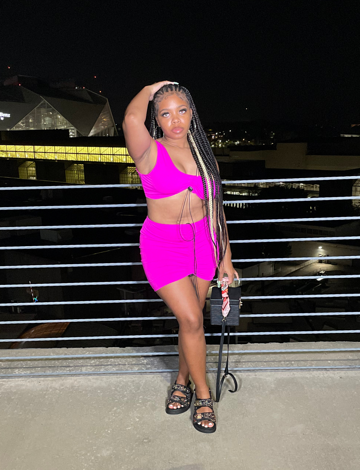 "Girl Next Door" Set - Pink 2-piece Drawstring Crop Top and Skirt Set