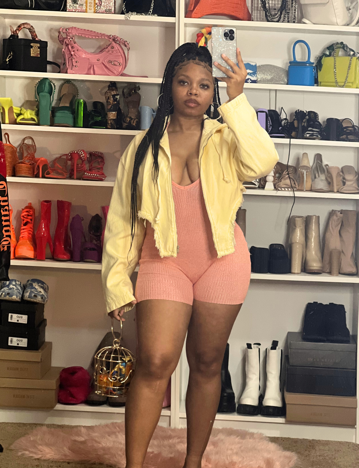 "GA Peach” Romper - Sleeveless Ribbed Knit V Neck Romper