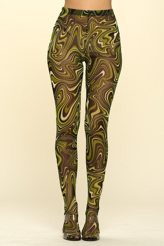 KH7 - Green Marble Mesh Leggings