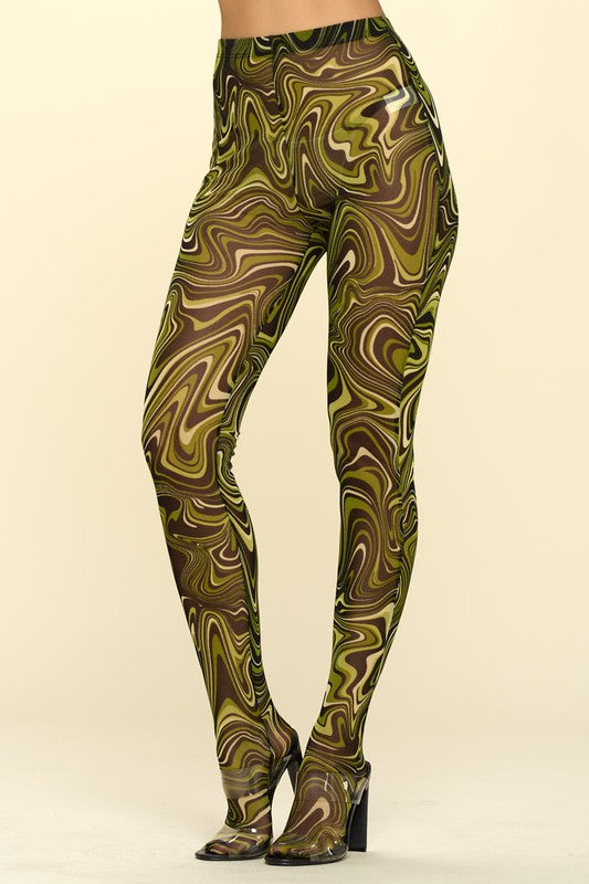 KH7 - Green Marble Mesh Leggings
