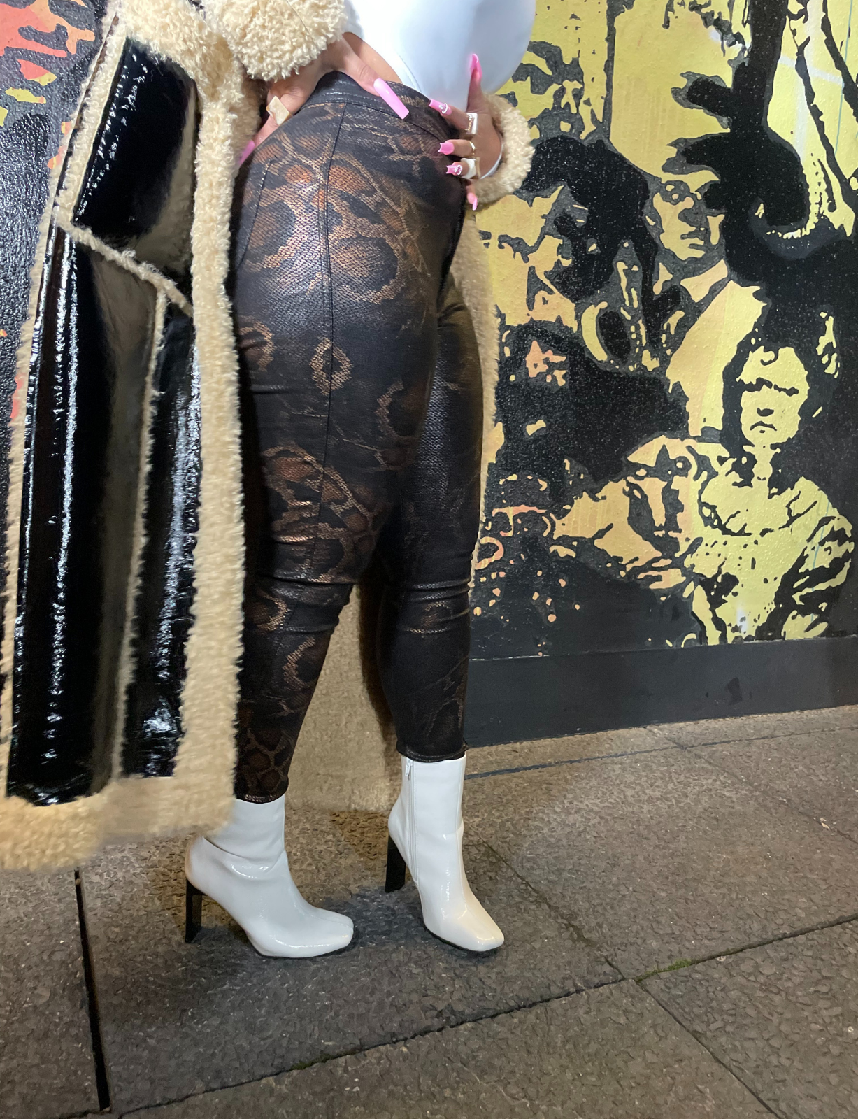COBRA | SNAKESKIN PRINTED VEGAN LEATHER PANTS - BROWN