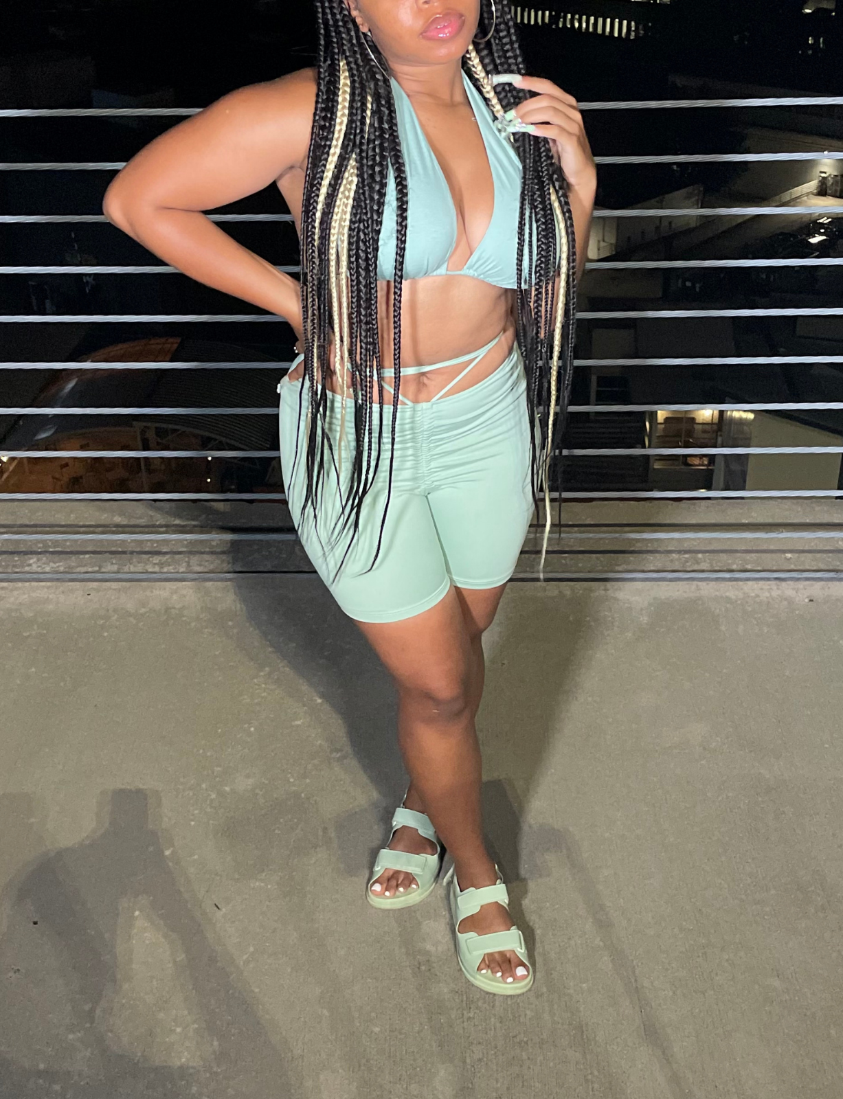 "Kāi" Biker Shorts - Sage Tie Waist Ruched Biker Shorts