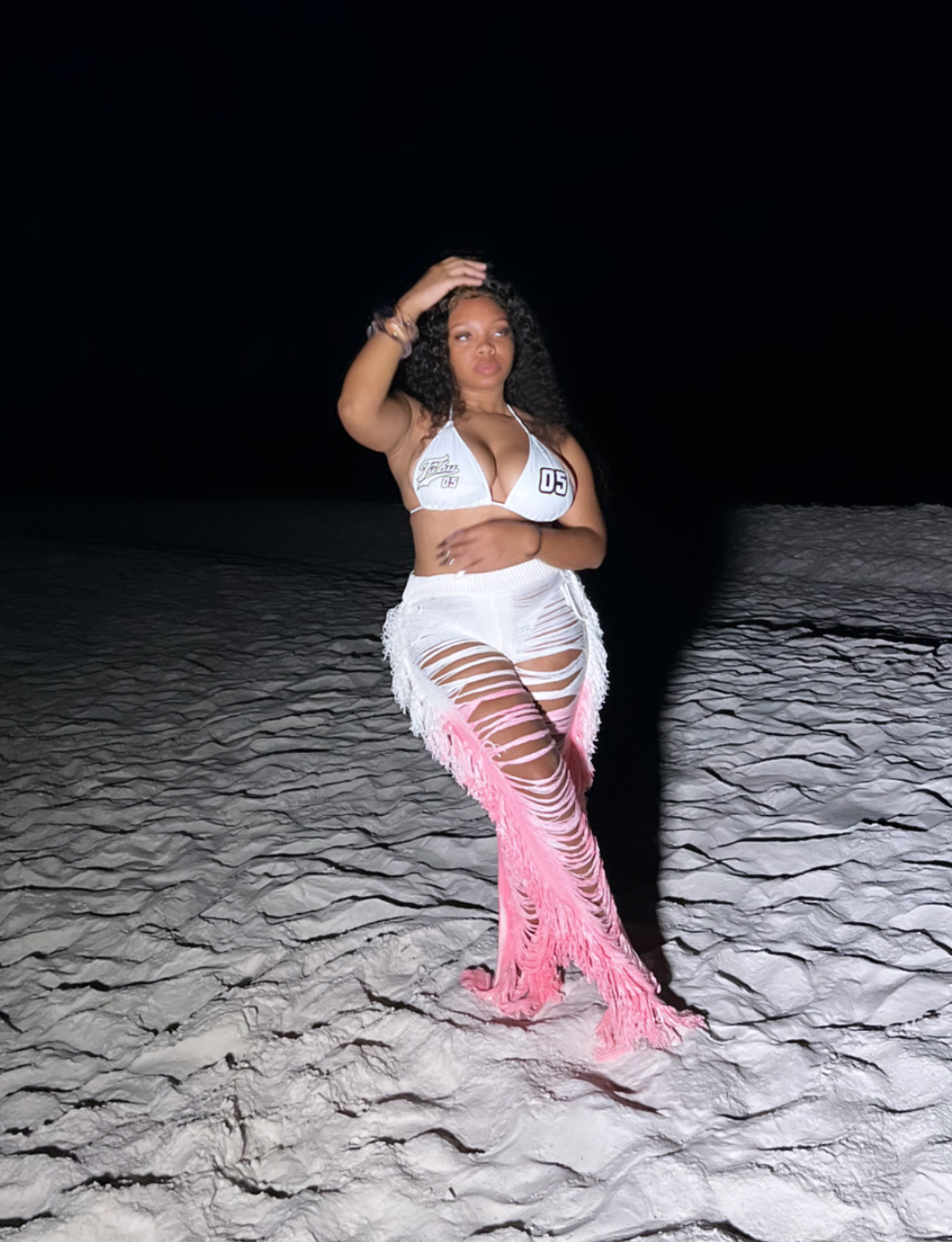 Pink/White Ombre Fringe Pants